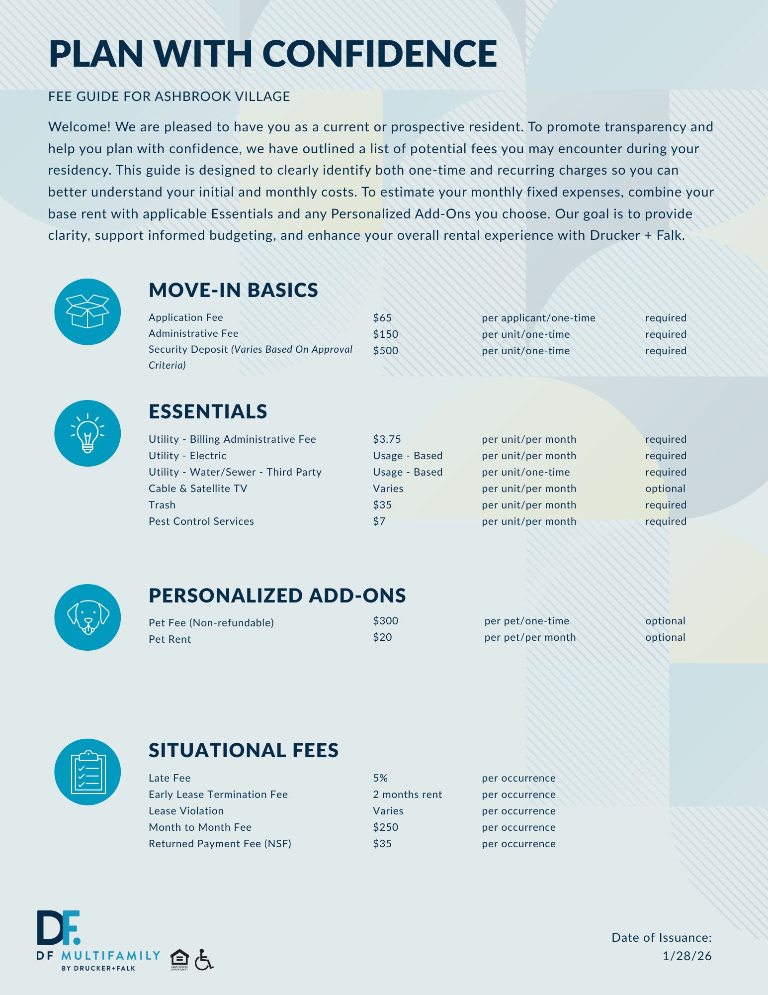 Fee Guide for Pines of York - Please call our leasing office for more details